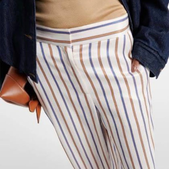 VERONICA BEARD Grigore cream, blue brown stripe Pant Size 4 NWT - Picture 2 of 16